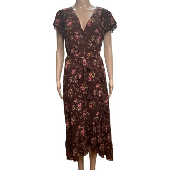 NWT Paige Neroli Rosewood Boho Chic Floral Print 100% Silk Wrap Dress Size M - Picture 1 of 14